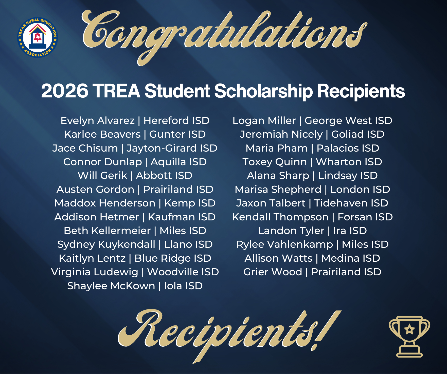 2026 TREA service scholarship recipients
